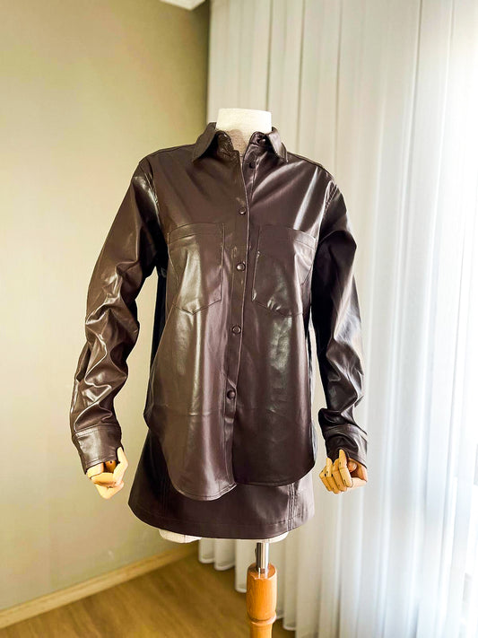 Acı Kahve Deri Gömlek