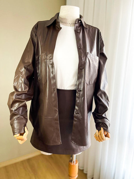 Acı Kahve Deri Gömlek