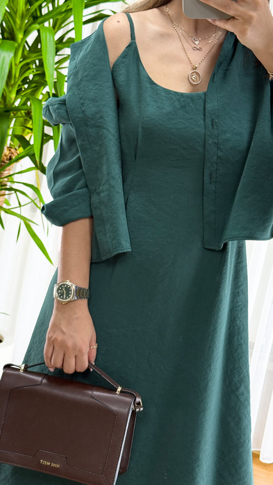 Zarif Sofistikasyon: Zümrüt Yeşili Gömlek Elbise | Maxi Boy Şıklığın Temsilcisi