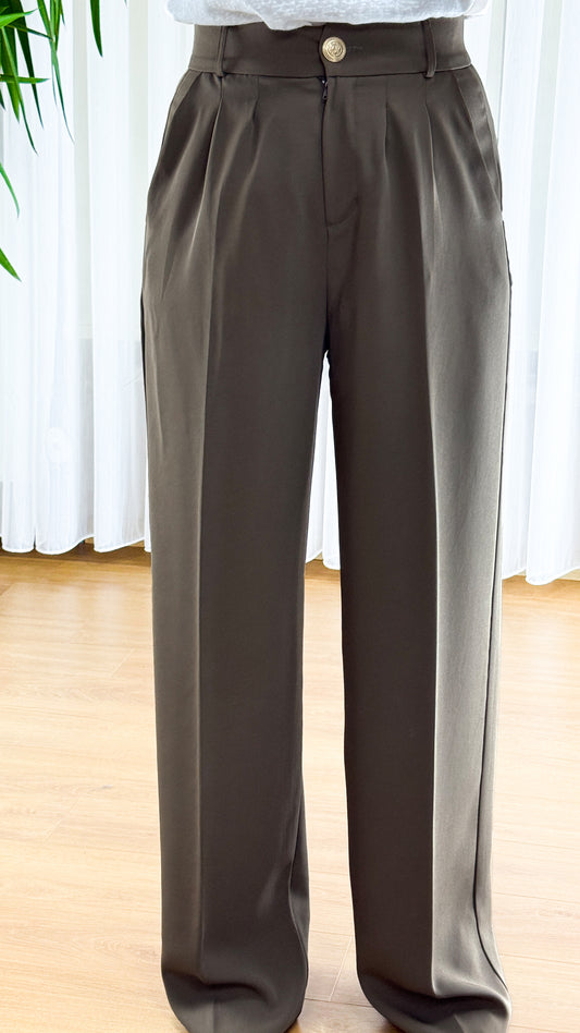 Haki Pileli Palazzo Pantolon | Doğal Tonların Sofistike Yorumu