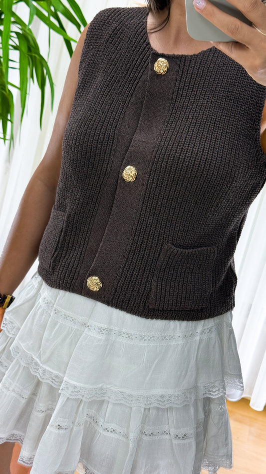 Kahverengi Triko Yelek | Chanel Inspired Elegance