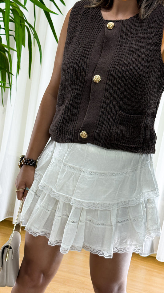 Kahverengi Triko Yelek | Chanel Inspired Elegance