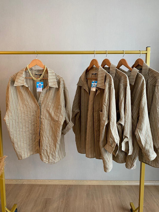 Yeni Sezon Yağ Yeşili Çizgili Gömlek