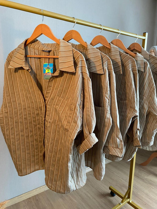 Yeni Sezon Yağ Yeşili Çizgili Gömlek