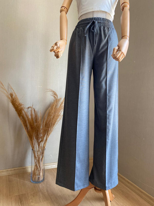 Rahatlık ve Stil Bir Arada | Beli Lastikli Palazzo Gri Pantolon