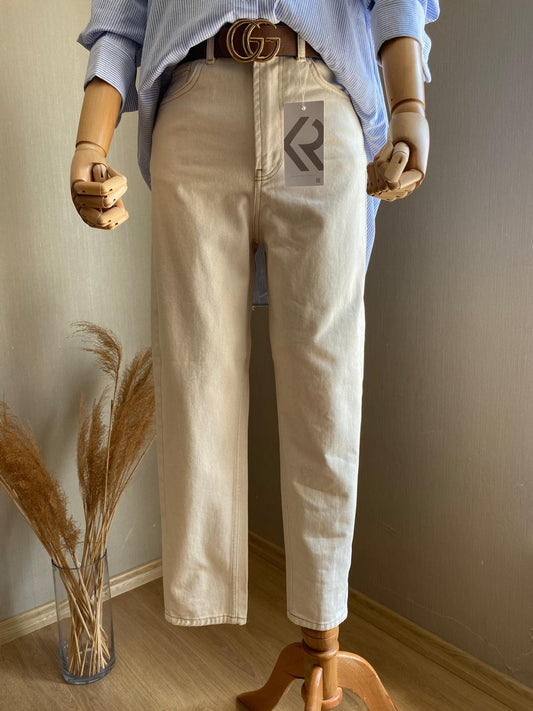Kusursuz Stil | Çok Yönlü Krem Denim Pantolon