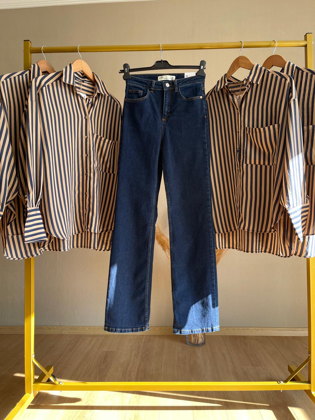 Denim Lacivert Geniş Paça Jean