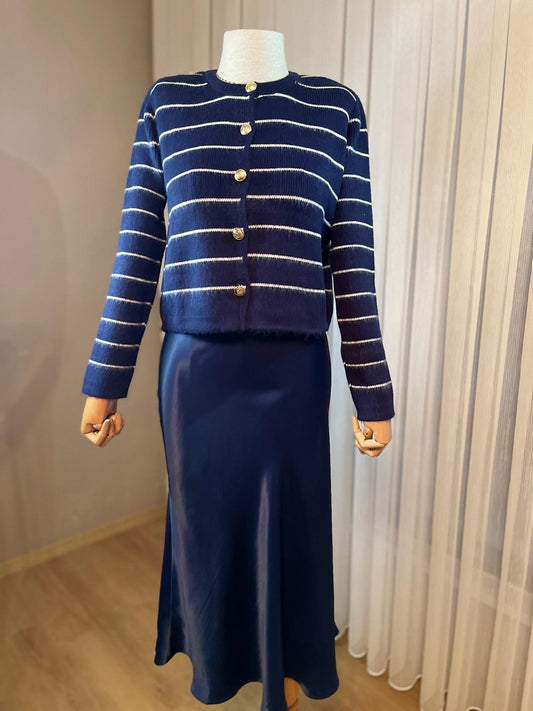 Lacivert Beyaz Çizgili Hırka | Zamansız Marine Esintisi