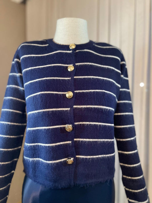 Lacivert Beyaz Çizgili Hırka | Zamansız Marine Esintisi