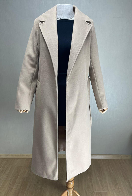 Klasik Bej Uzun Kaşe Kaban - Şık ve Zarif Kış Modası