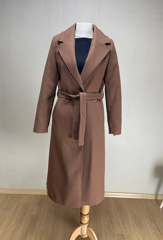 Premium Kahverengi Uzun Kaşe Kaban