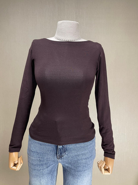 Kahverengi Body - Uzun Kol Kayık Yaka