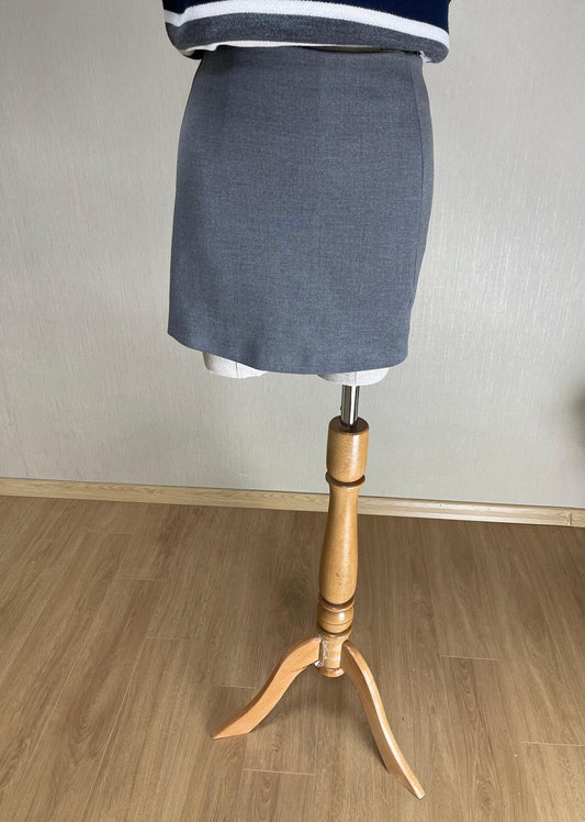 Gri Mini Şort Etek - Yüksek Bel