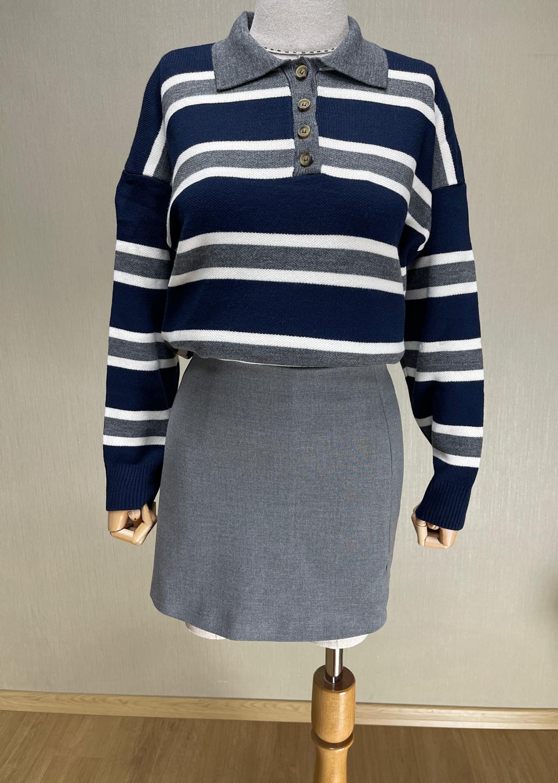 Gri Mini Şort Etek - Yüksek Bel