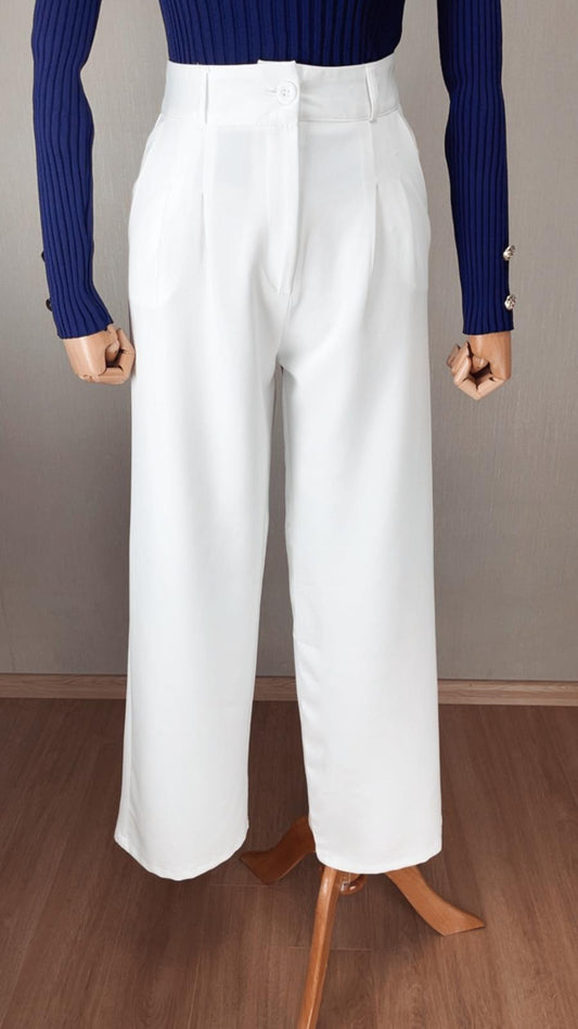 Modern Asalet: Beyaz Yüksek Bel Palazzo Pantolon | Kusursuz Kesim