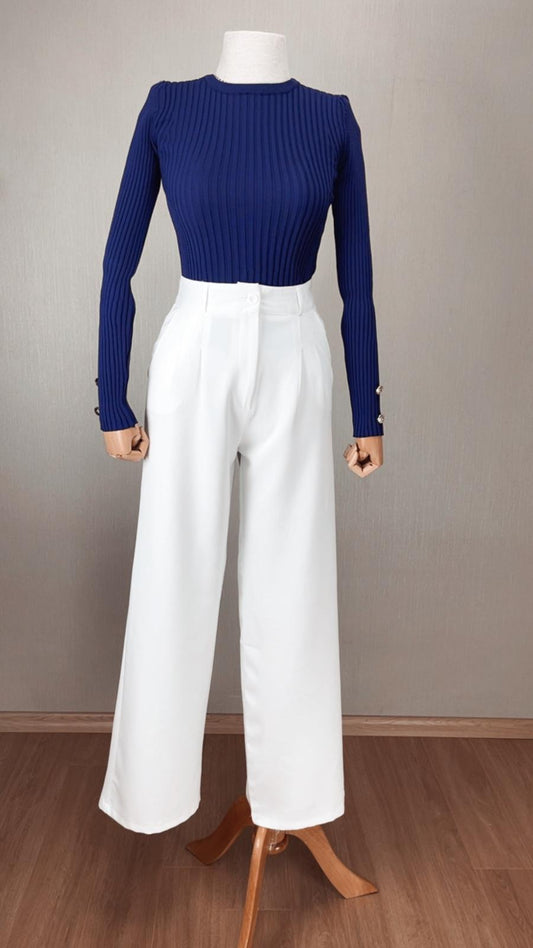 Modern Asalet: Beyaz Yüksek Bel Palazzo Pantolon | Kusursuz Kesim