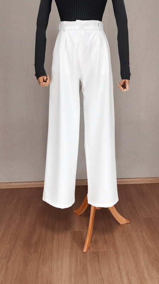 Minimal Şıklık: Beyaz Beli Lastikli Palazzo Pantolon | Konforlu Zarafet