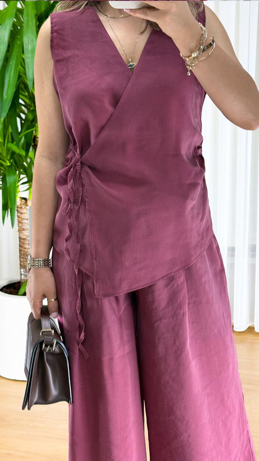 Bordo Kruvaze Bluz Pantolon Takım: Sofistike Şıklığın Yeni Adresi