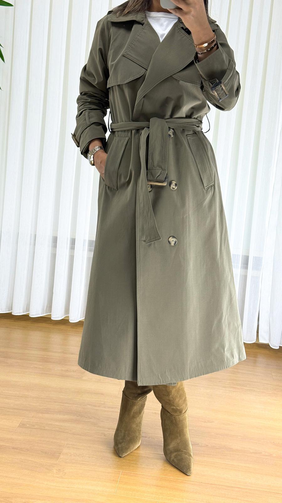 Haki Trençkot - Klasik Astarlı Bayan Yağmurluk Manto