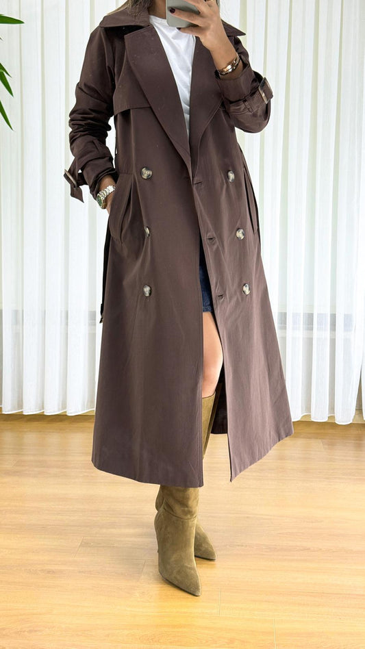 Kahverengi Trençkot - Klasik Astarlı Bayan Yağmurluk