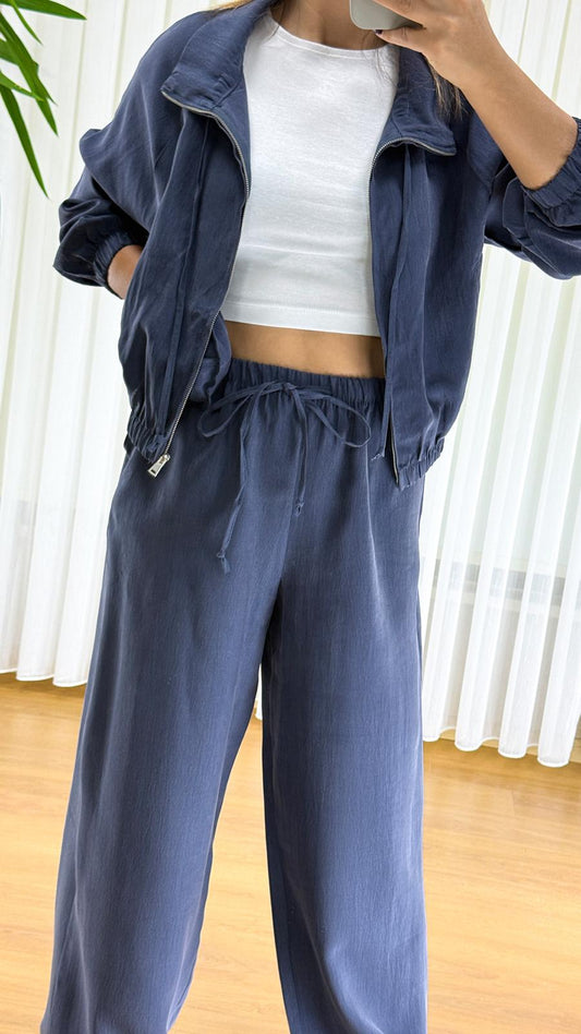 Lacivert Bomber Takım - Fermuarlı Eşofman İkili Set