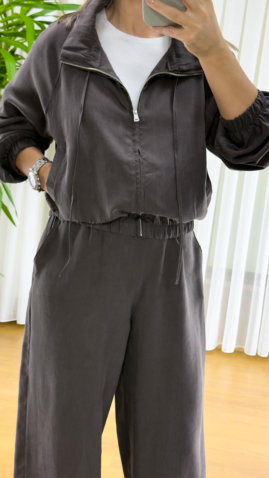 Kahverengi Bomber Takım - Fermuarlı Eşofman İkili Set