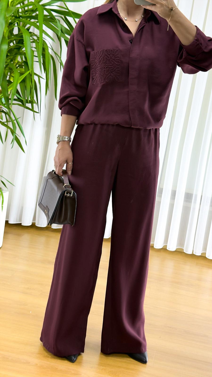 Bordo Modal Takım - Premium Gömlek Pantolon İkili Set