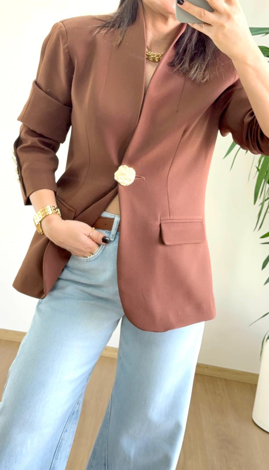 Kahverengi Dik Yaka Ceket - Kadın Blazer