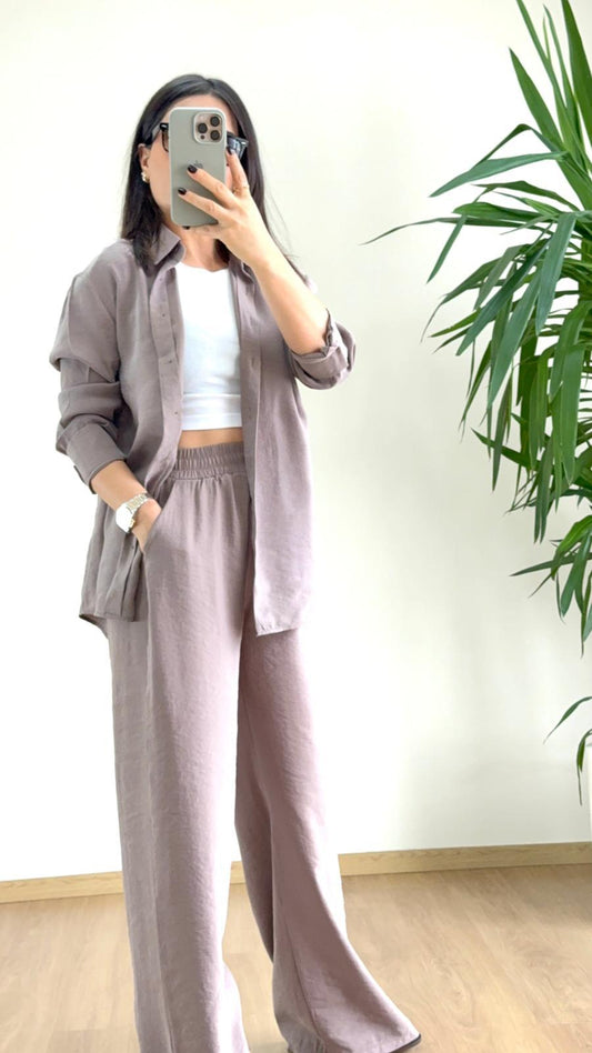 Vizon Tensel Takım - Kadın Gömlek Pantolon Seti