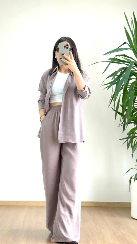 Vizon Tensel Takım - Kadın Gömlek Pantolon Seti