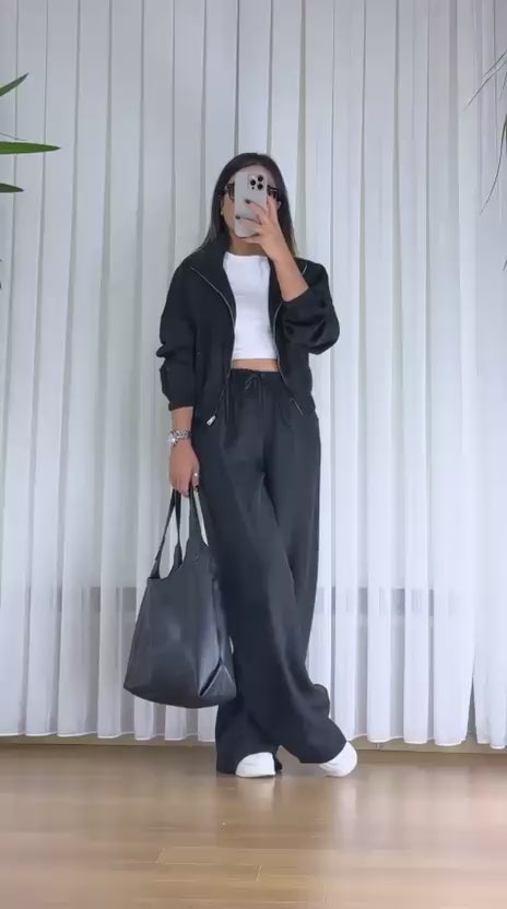 Siyah Bomber Takım - Fermuarlı Eşofman İkili Set