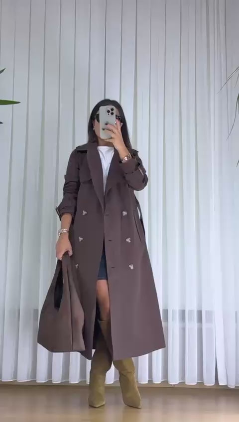 Kahverengi Trençkot - Klasik Astarlı Bayan Yağmurluk