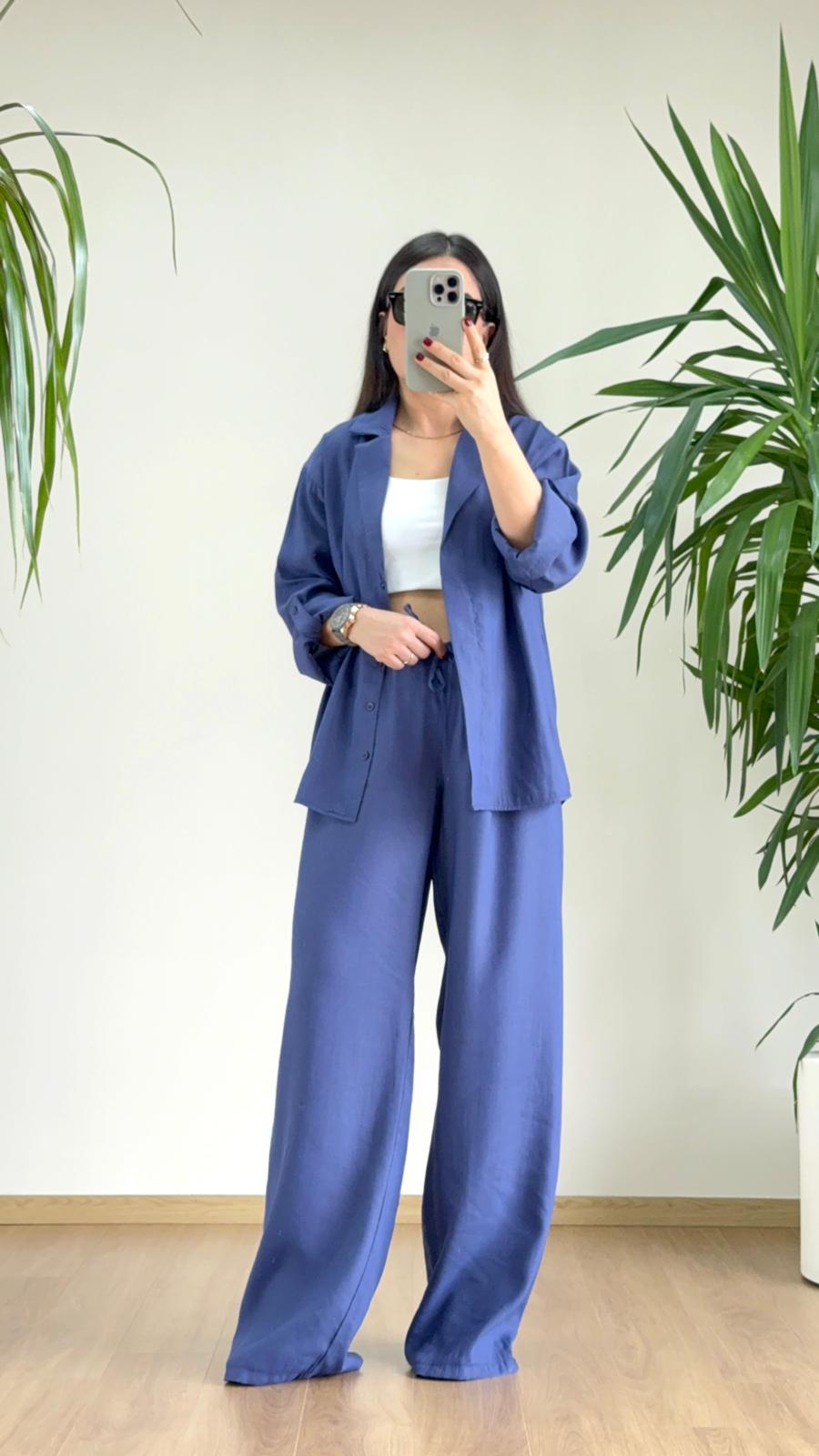 Modern Şehir Şıklığı: Mavi Tensel Takım Kombin