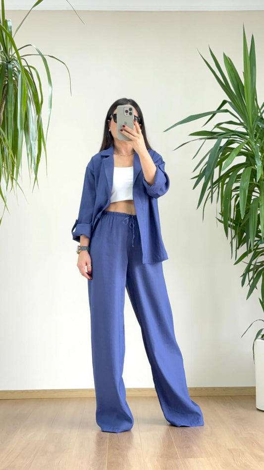 Modern Şehir Şıklığı: Mavi Tensel Takım Kombin