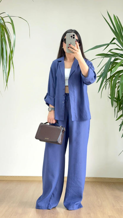 Modern Şehir Şıklığı: Mavi Tensel Takım Kombin