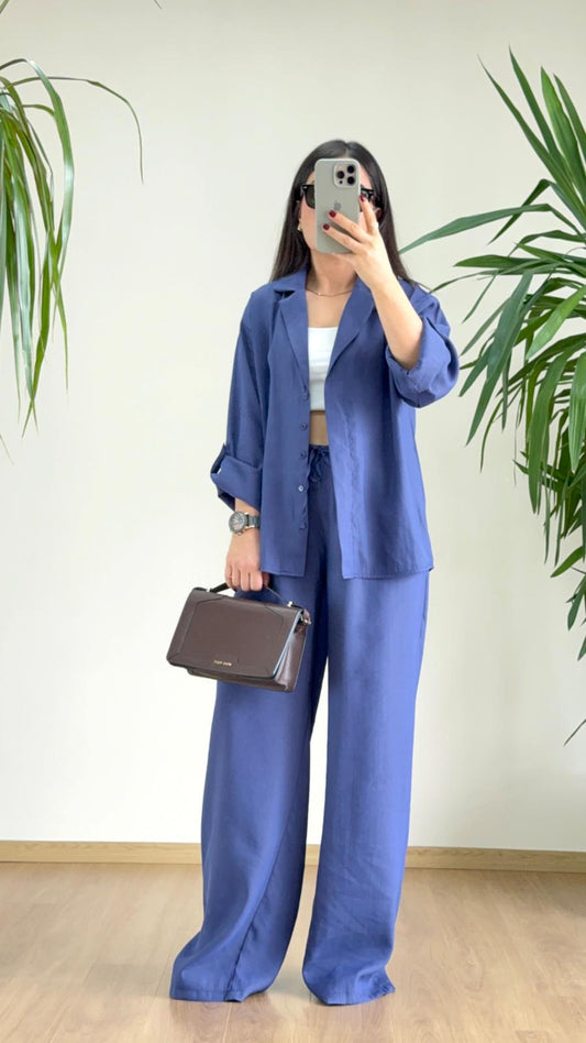 Modern Şehir Şıklığı: Mavi Tensel Takım Kombin