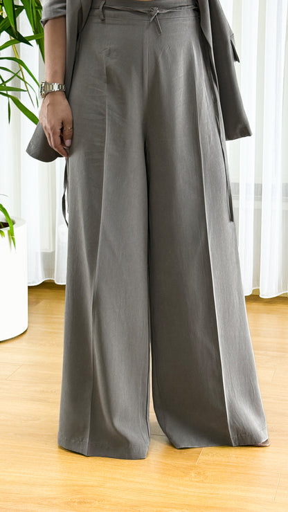 Earthy Elegance: Haki Beli Bağlamalı Viskon Takım | Natural Sophisticated Style