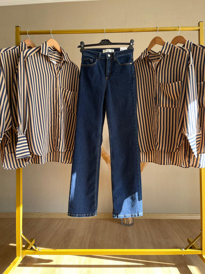 Denim Lacivert Geniş Paça Jean
