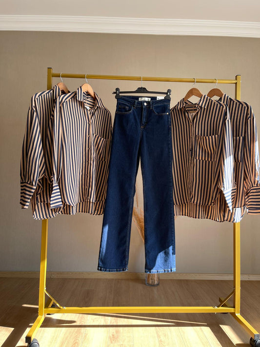 Denim Lacivert Geniş Paça Jean