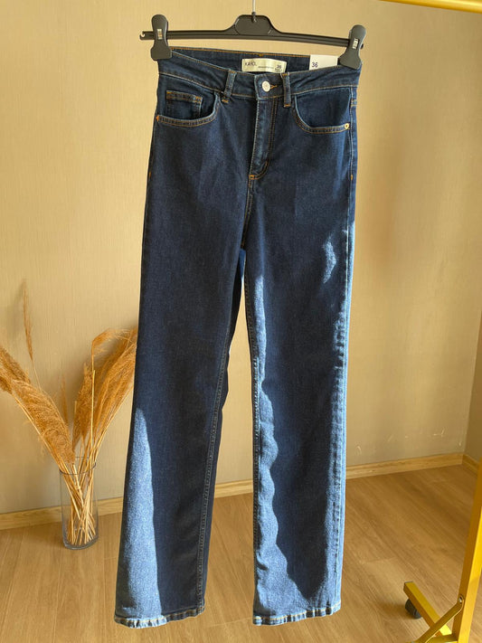 Denim Lacivert Geniş Paça Jean