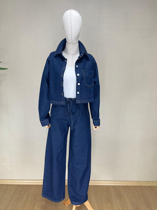 Denim Şıklık: Palazzo Pantolon ve Crop Gömlek Takım | Rahat ve Trend