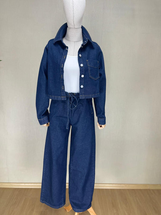 Denim Şıklık: Palazzo Pantolon ve Crop Gömlek Takım | Rahat ve Trend
