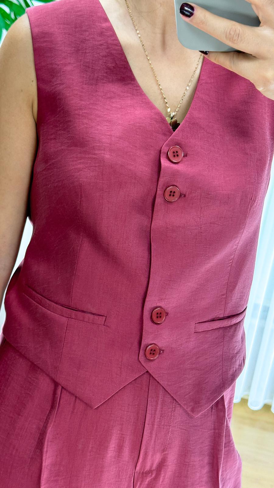 Bordo Bayan Takım - Şık Yelek Pantolon İkili Kombin