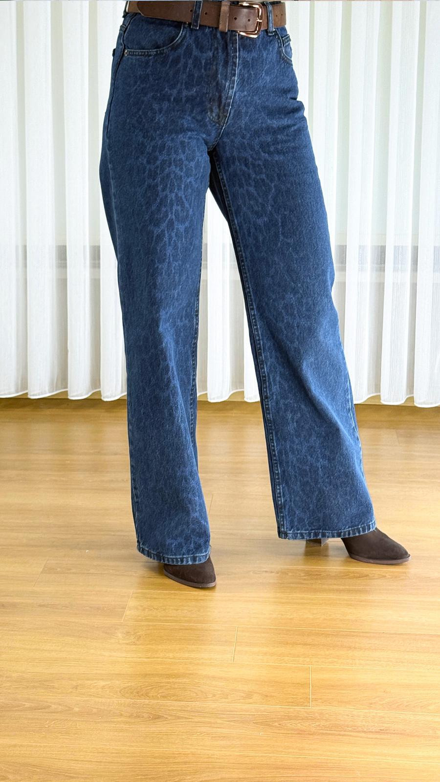 Leopar Desenli Kot Pantolon - Bol Paça Bayan Denim Jean