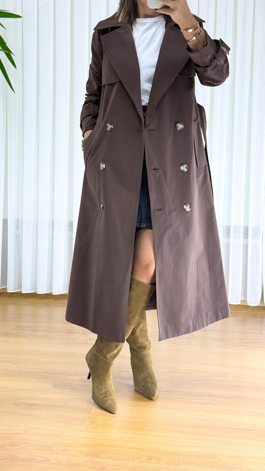 Kahverengi Trençkot - Klasik Astarlı Bayan Yağmurluk