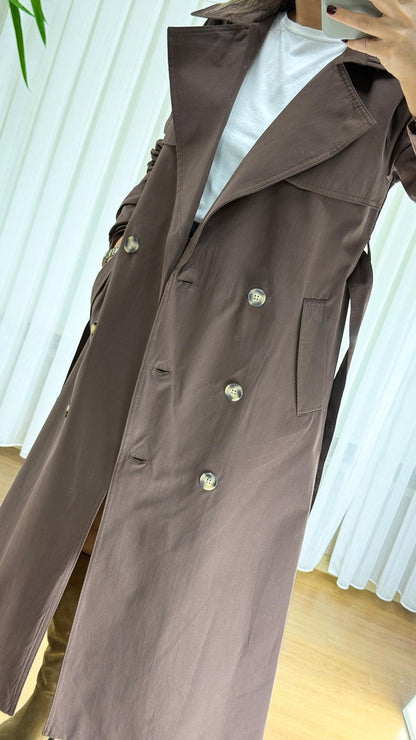 Kahverengi Trençkot - Klasik Astarlı Bayan Yağmurluk
