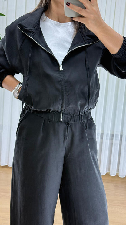 Siyah Bomber Takım - Fermuarlı Eşofman İkili Set