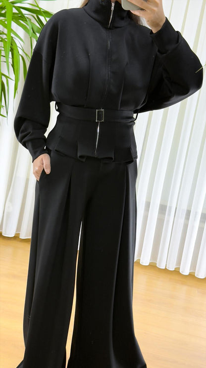 Siyah Modal Takım - Premium Fermuarlı Eşofman Set