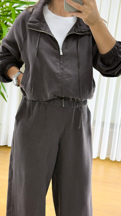 Kahverengi Bomber Takım - Fermuarlı Eşofman İkili Set