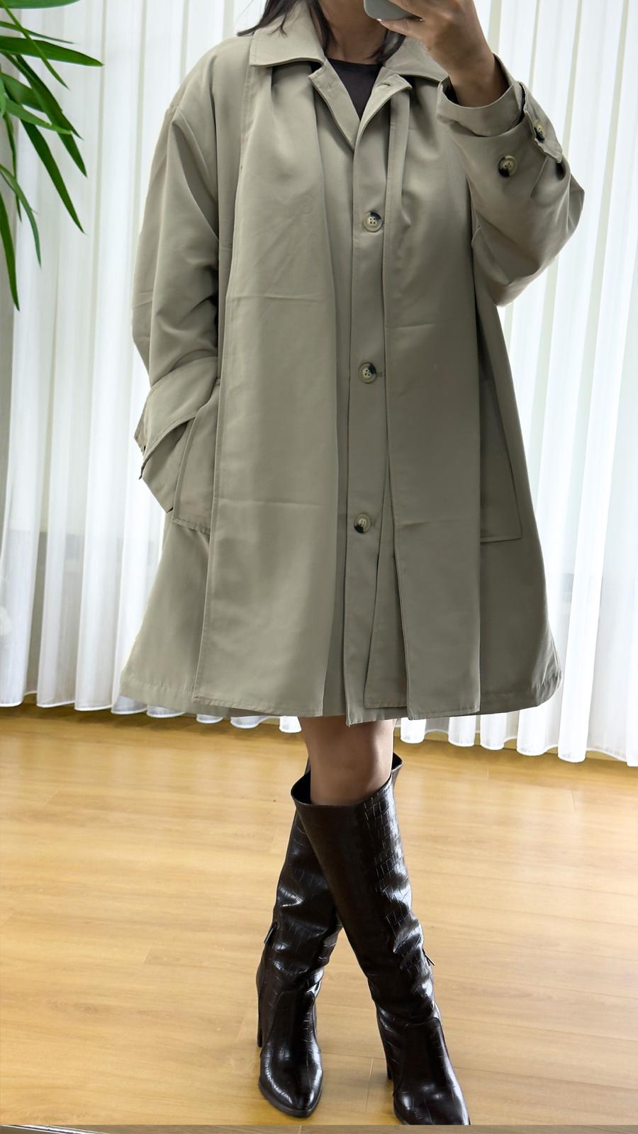 Haki Trençkot Orijinal - Klasik Astarlı Bayan Manto